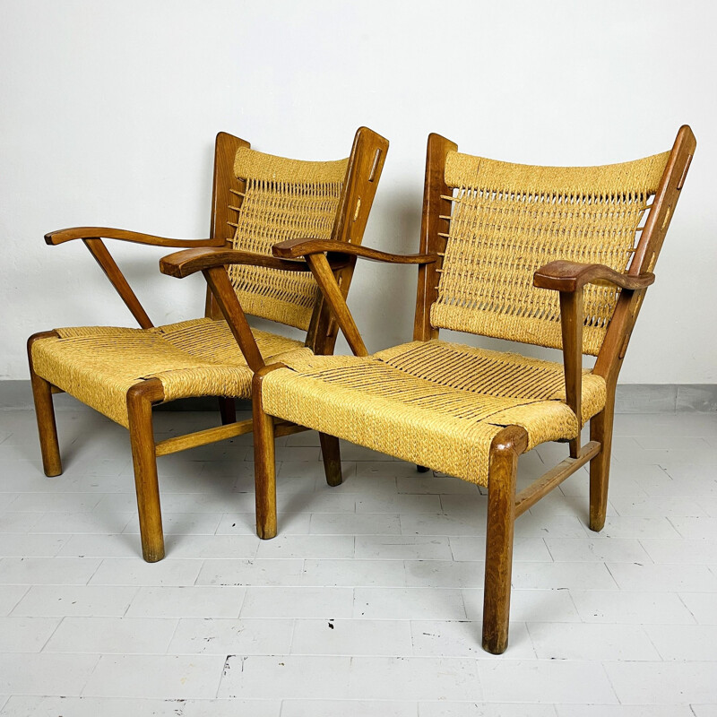 Pair of vintage rope patio armchairs, Italy 1970