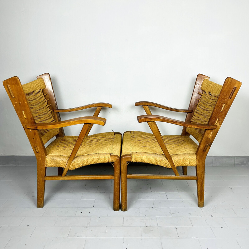 Paar vintage touw patio fauteuils, Italië 1970