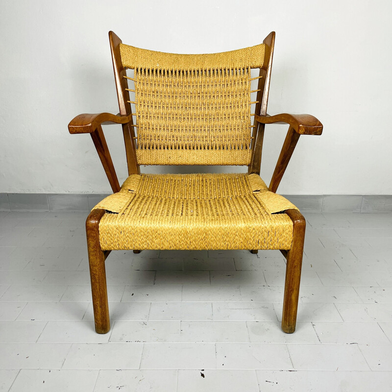 Pair of vintage rope patio armchairs, Italy 1970