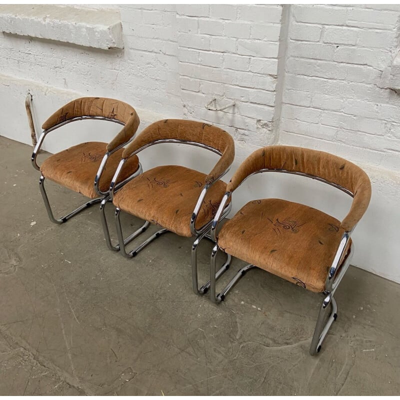 Set of 3 vintage tubular armchairs by Zougoise Victoria, Switzerland 1970s