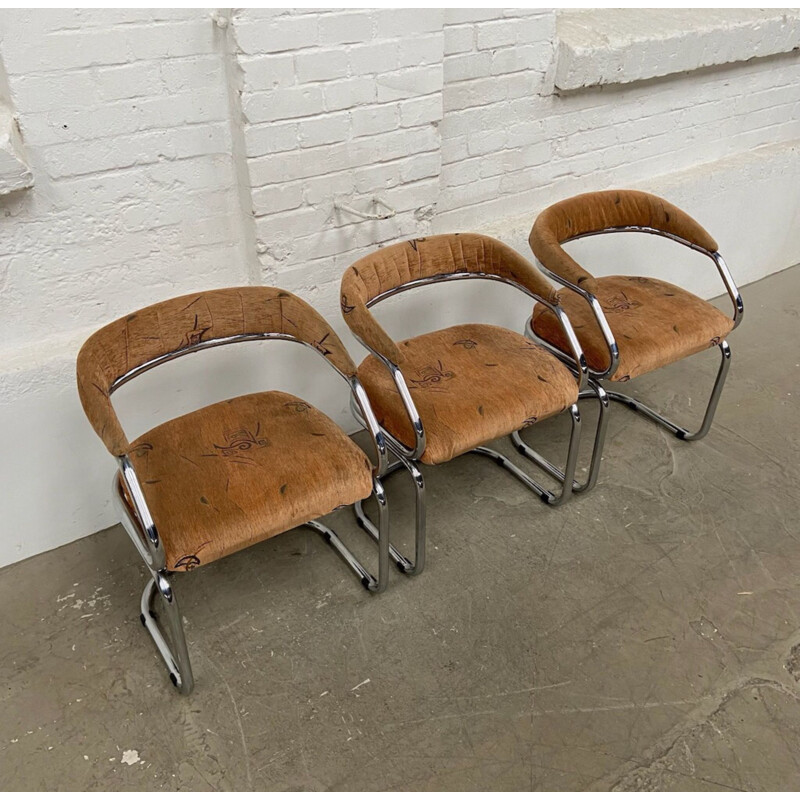 Set of 3 vintage tubular armchairs by Zougoise Victoria, Switzerland 1970s