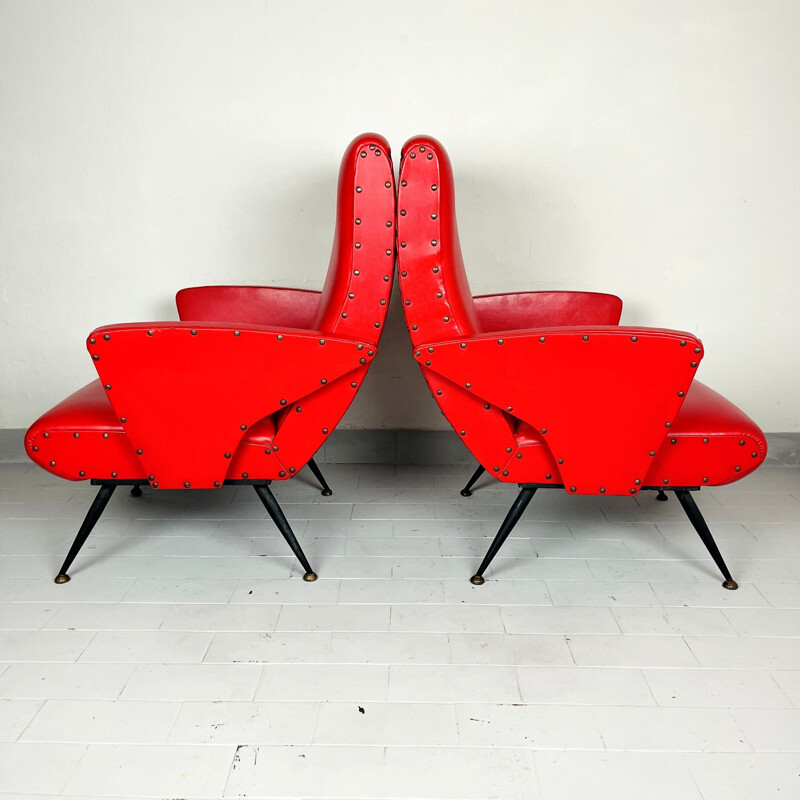 Pair of vintage red armchairs, Italy 1950s