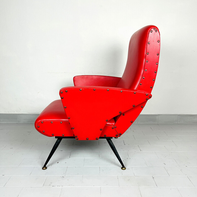 Paar rote Vintage-Sessel, Italien 1950