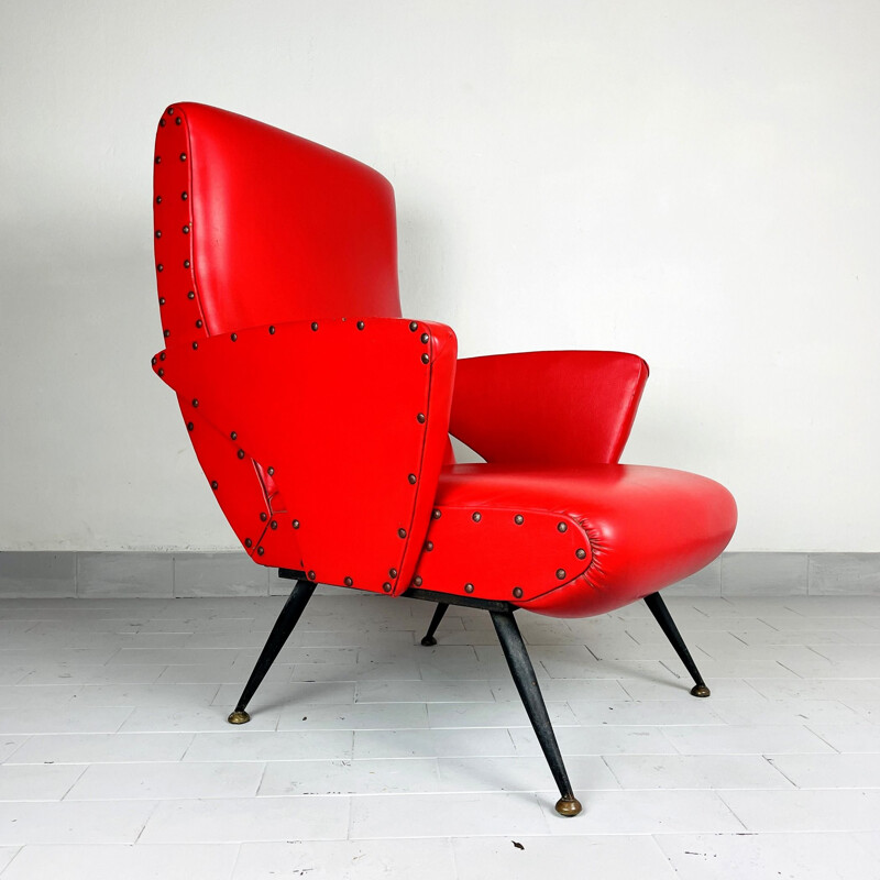 Pair of vintage red armchairs, Italy 1950s