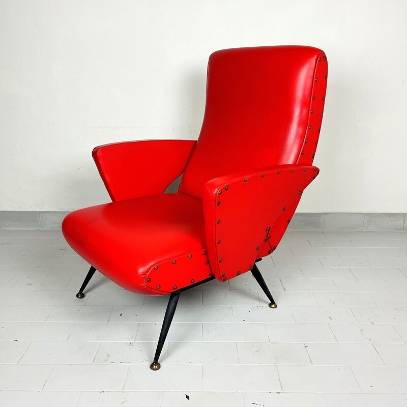 Pair of vintage red armchairs, Italy 1950s