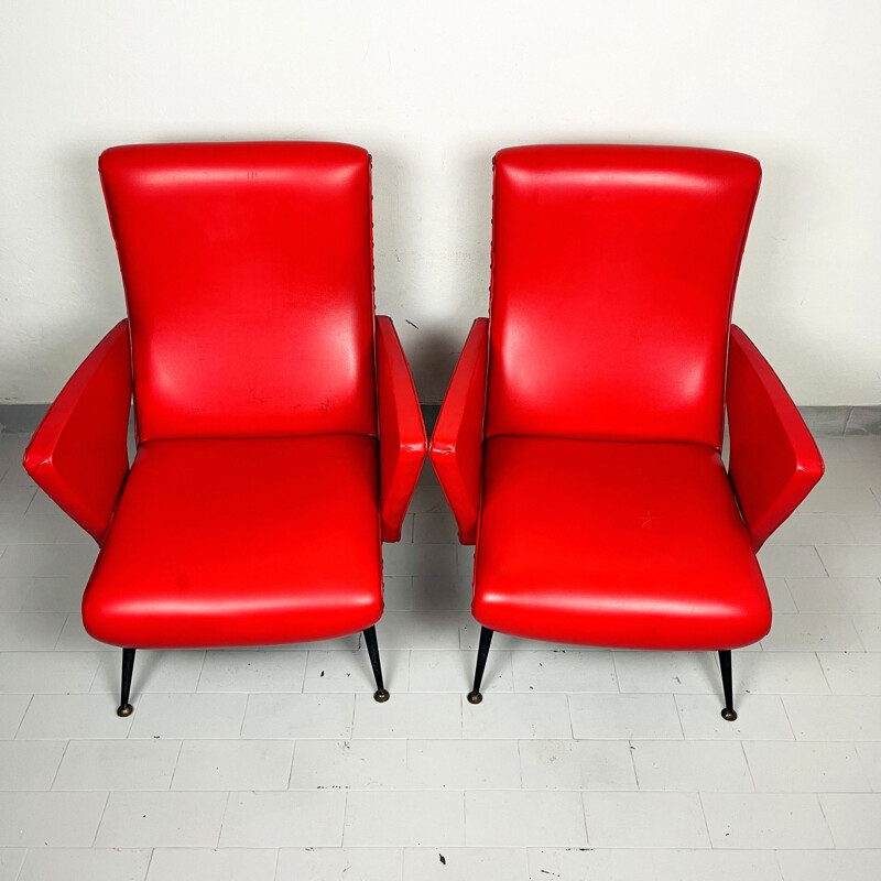 Pair of vintage red armchairs, Italy 1950s