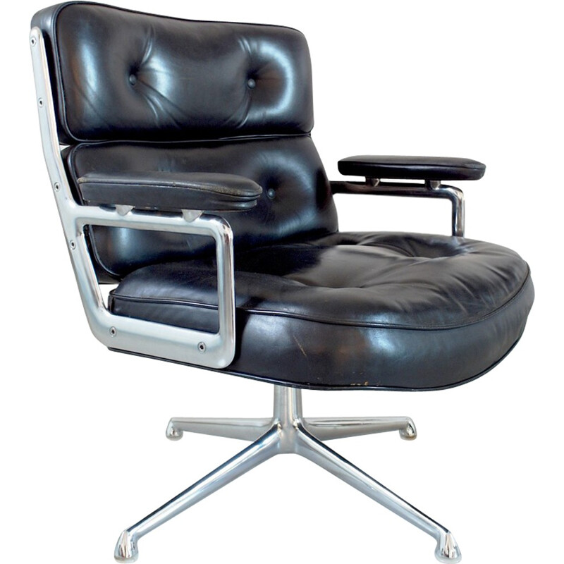 Black leather armchair, Charles EAMES - 1970s