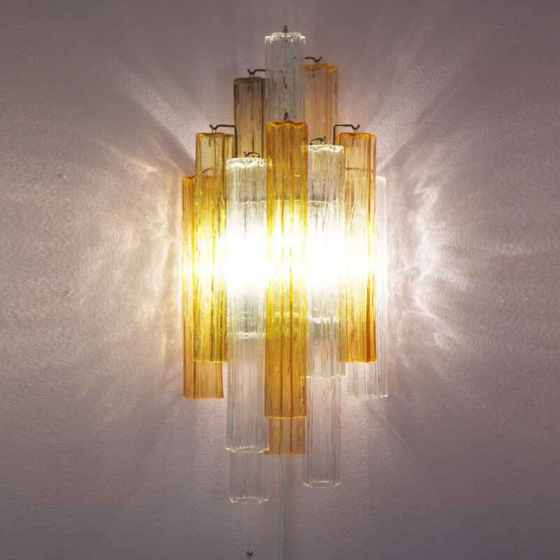 Pair of vintage Novaresi cristal glass wall lamps by Milano, 1955