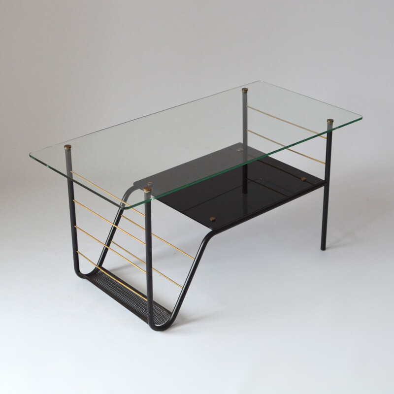 Table d'appoint vintage en verre transparent par Pierre Guariche pour Airborne, 1950