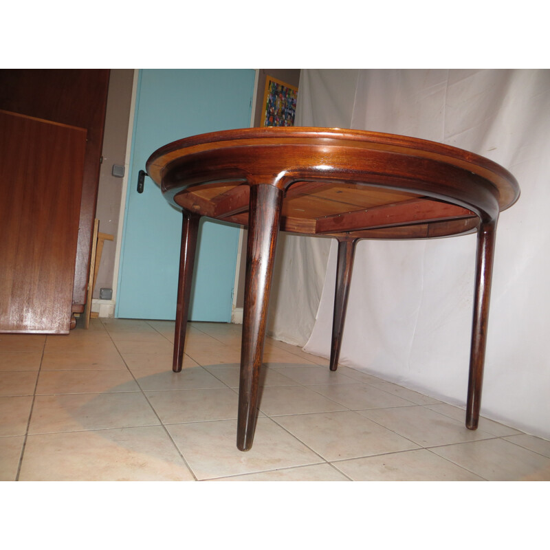 Large Scandinavian extendable table in Rio rosewood - 1960s