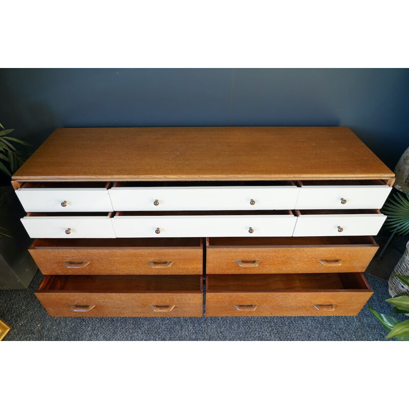 Mid century G Plan "China White" sideboard with 10 drawers, UK 1950s