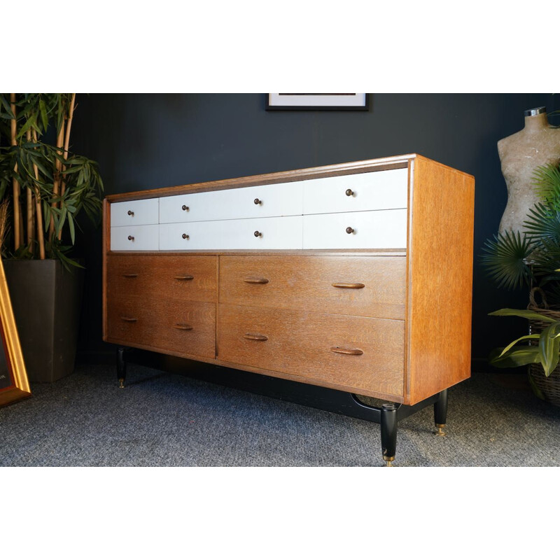 Mid century G Plan "China White" sideboard with 10 drawers, UK 1950s