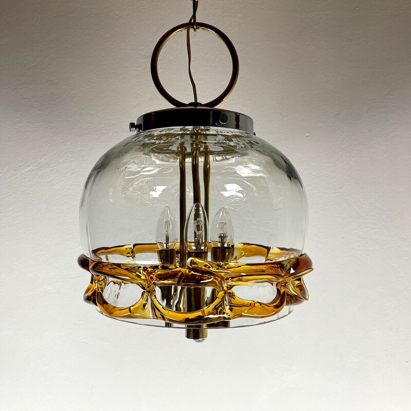 Lámpara de suspensión vintage Mundgeblasen Handarbeit en cristal de Murano, 1970