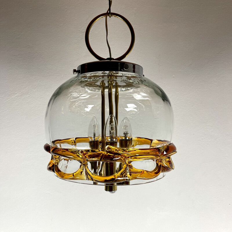 Vintage Murano glass pendant lamp Mundgeblasen Handarbeit, 1970s