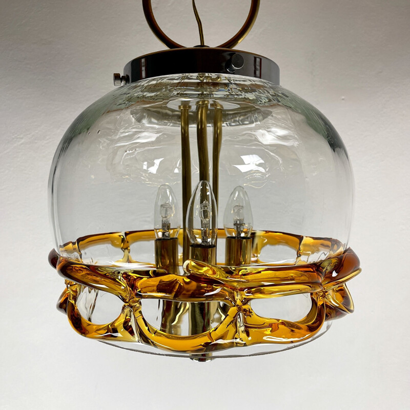 Vintage Murano glass pendant lamp Mundgeblasen Handarbeit, 1970s