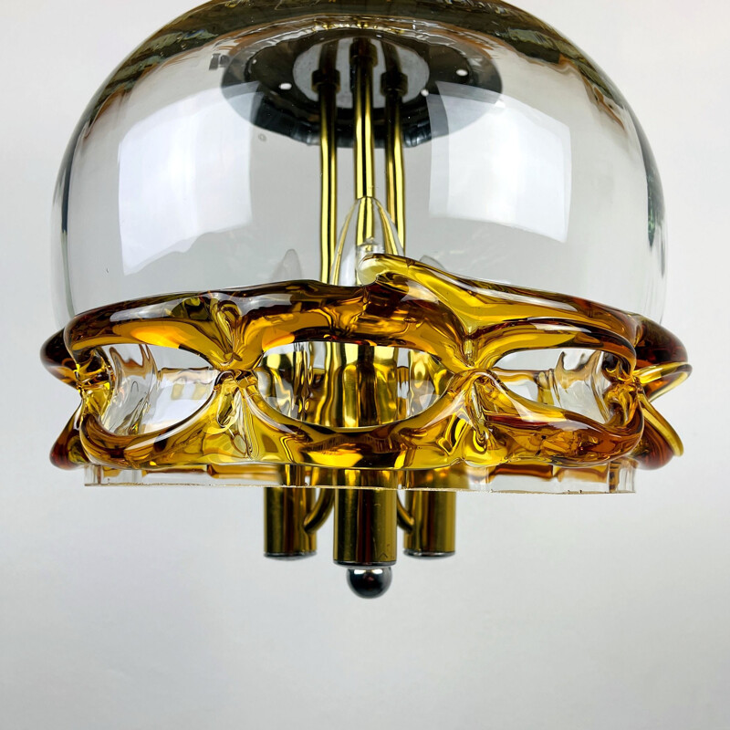 Vintage Murano glass pendant lamp Mundgeblasen Handarbeit, 1970s