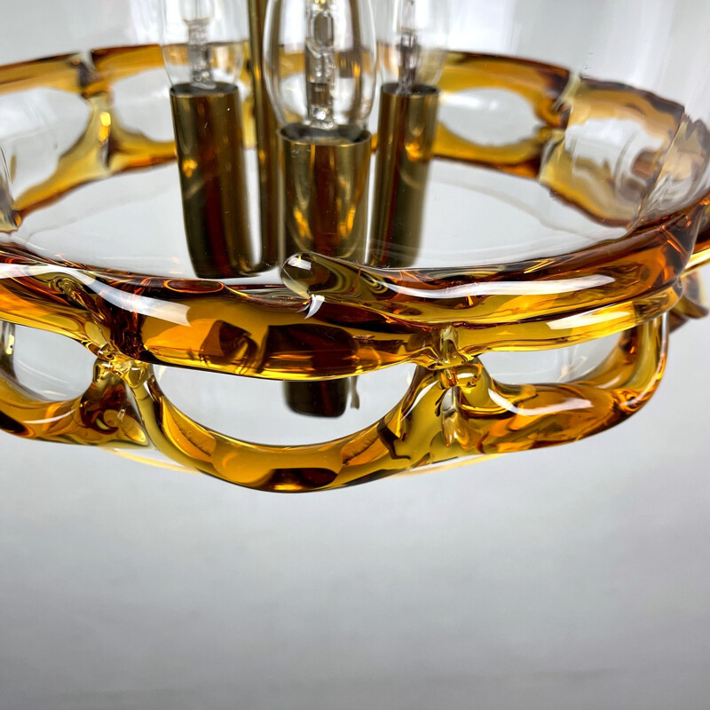 Vintage Murano glass pendant lamp Mundgeblasen Handarbeit, 1970s