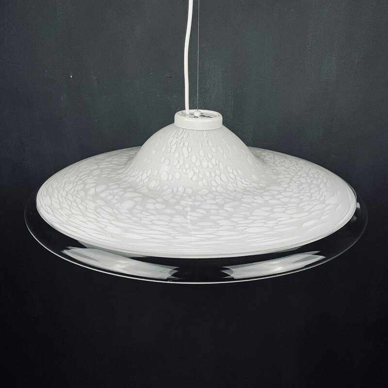 Vintage white murano glass pendant lamp, Italy 1970