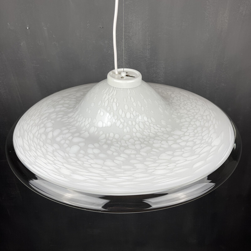 Vintage white murano glass pendant lamp, Italy 1970