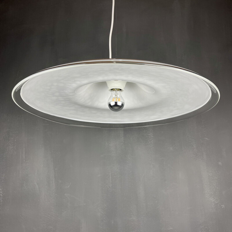 Vintage white murano glass pendant lamp, Italy 1970