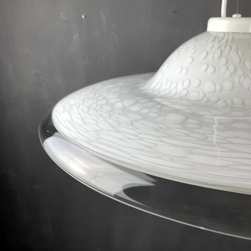 Lámpara colgante de cristal de Murano blanco, Italia 1970