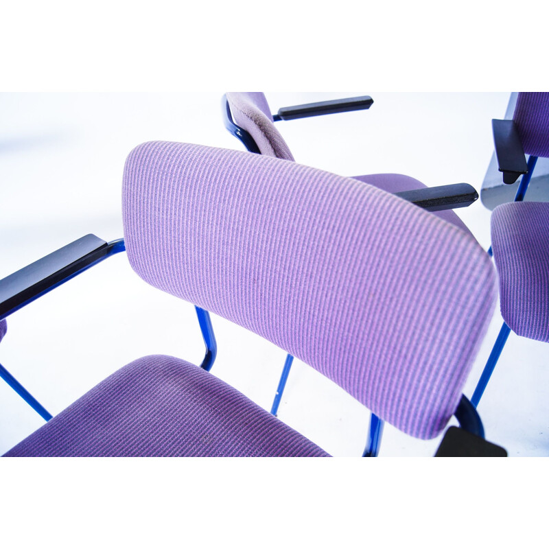 Ensemble de 4 fauteuils vintage tapissés de coton violet par W.H. Gispen