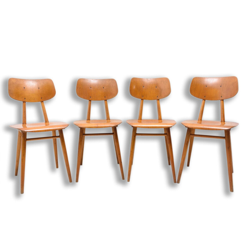 Set of 4 vintage beechwood chairs by Ton, Czechoslovakia 1960