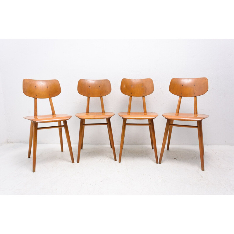 Ensemble de 4 chaises vintage en bois de hêtre par Ton, Tchécoslovaquie 1960