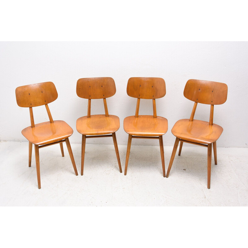 Set of 4 vintage beechwood chairs by Ton, Czechoslovakia 1960