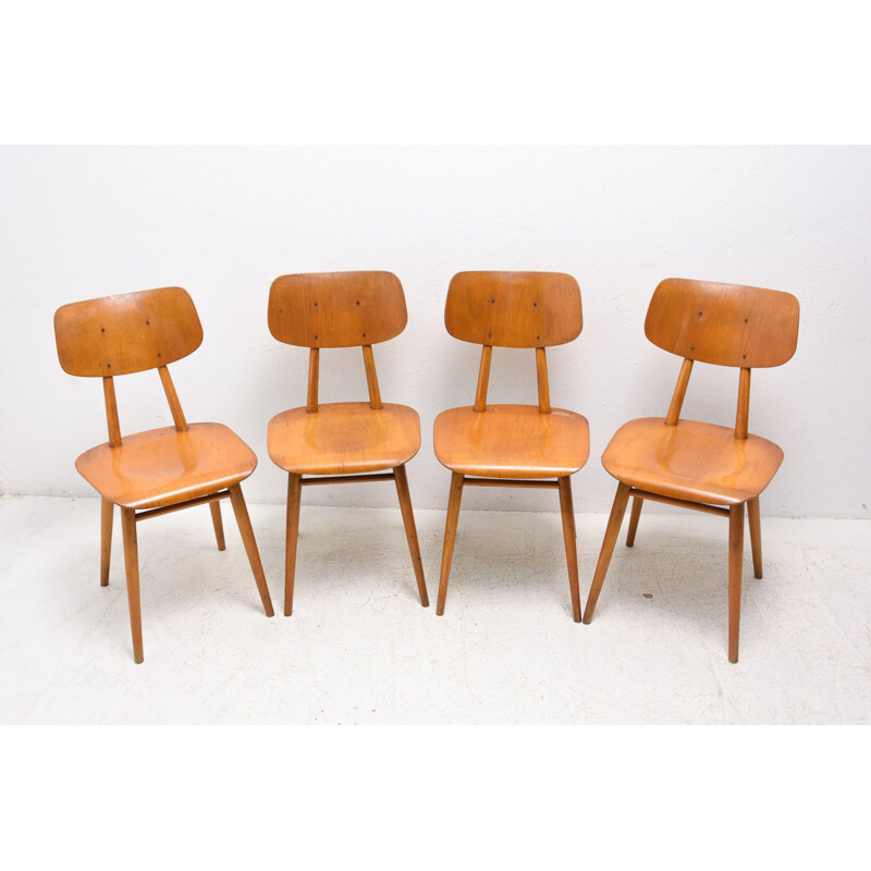 Set van 4 vintage beukenhouten stoelen van Ton, Tsjecho-Slowakije 1960