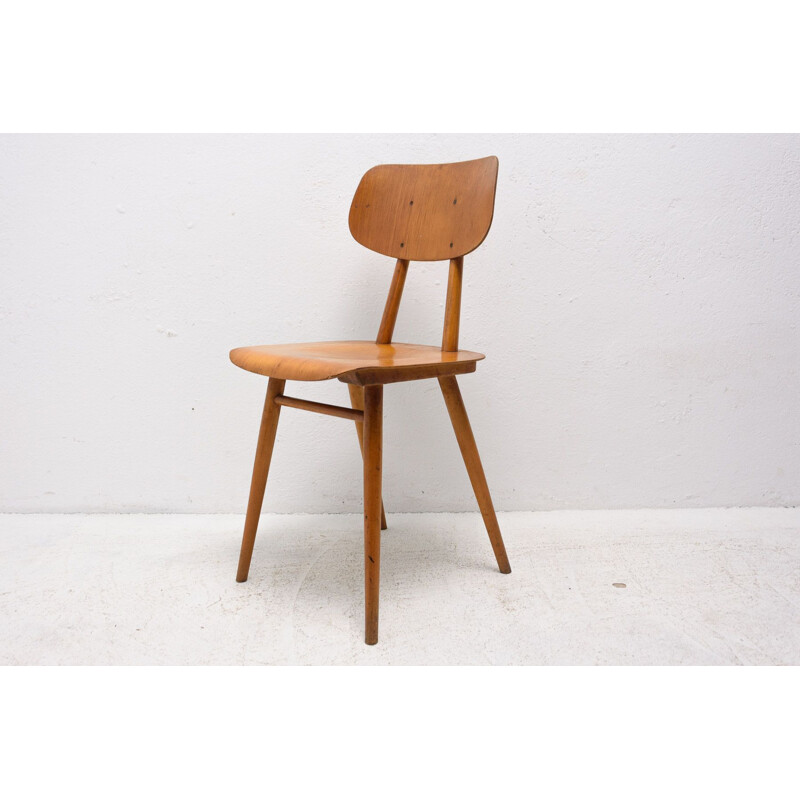 Juego de 4 sillas vintage de madera de haya de Ton, Checoslovaquia 1960