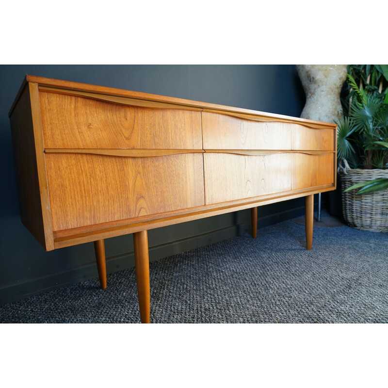 Mid century teak sideboard with six short drawers