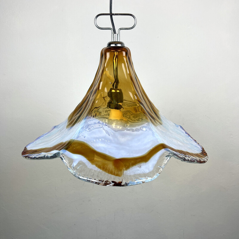 Vintage ice Murano glass pendant lamp, Italy 1970s