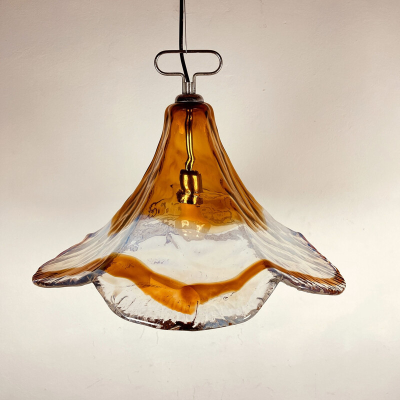 Vintage ice Murano glass pendant lamp, Italy 1970s