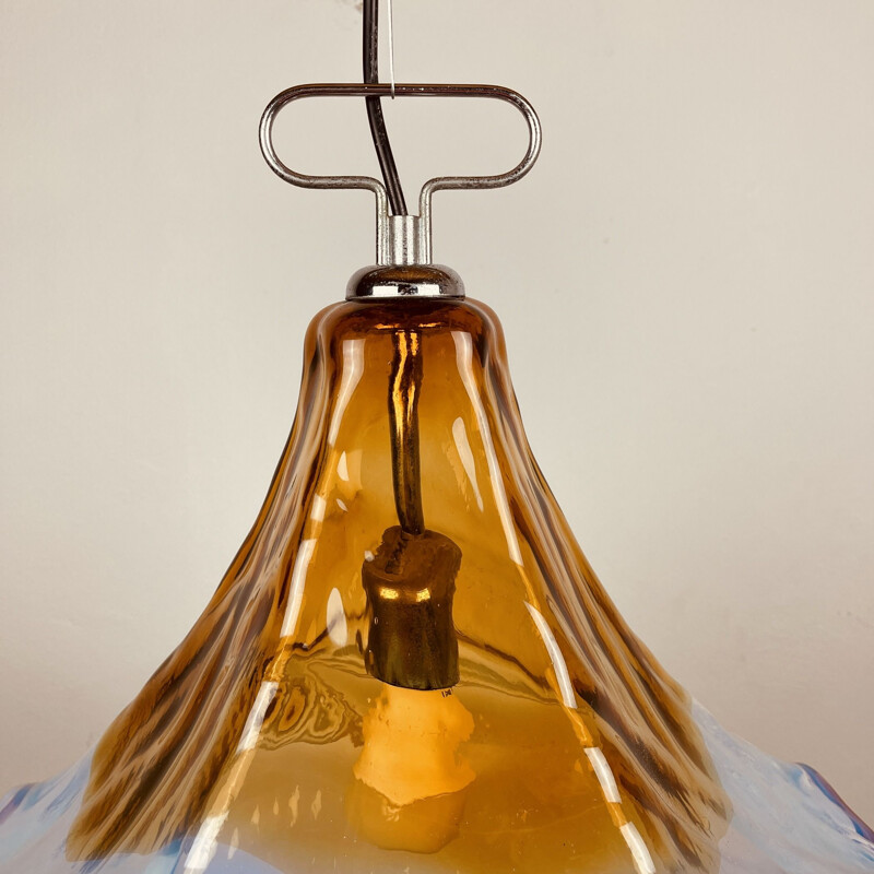 Vintage ice Murano glass pendant lamp, Italy 1970s