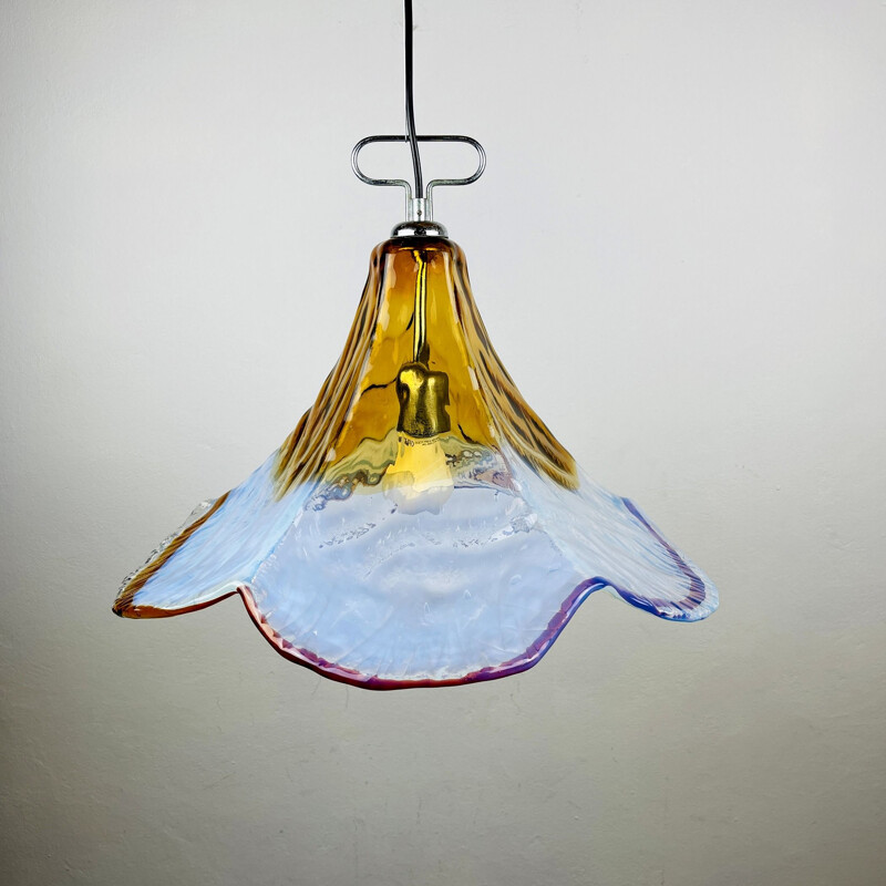 Vintage ice Murano glass pendant lamp, Italy 1970s