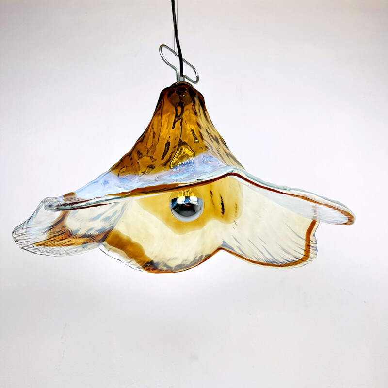 Vintage ice Murano glass pendant lamp, Italy 1970s