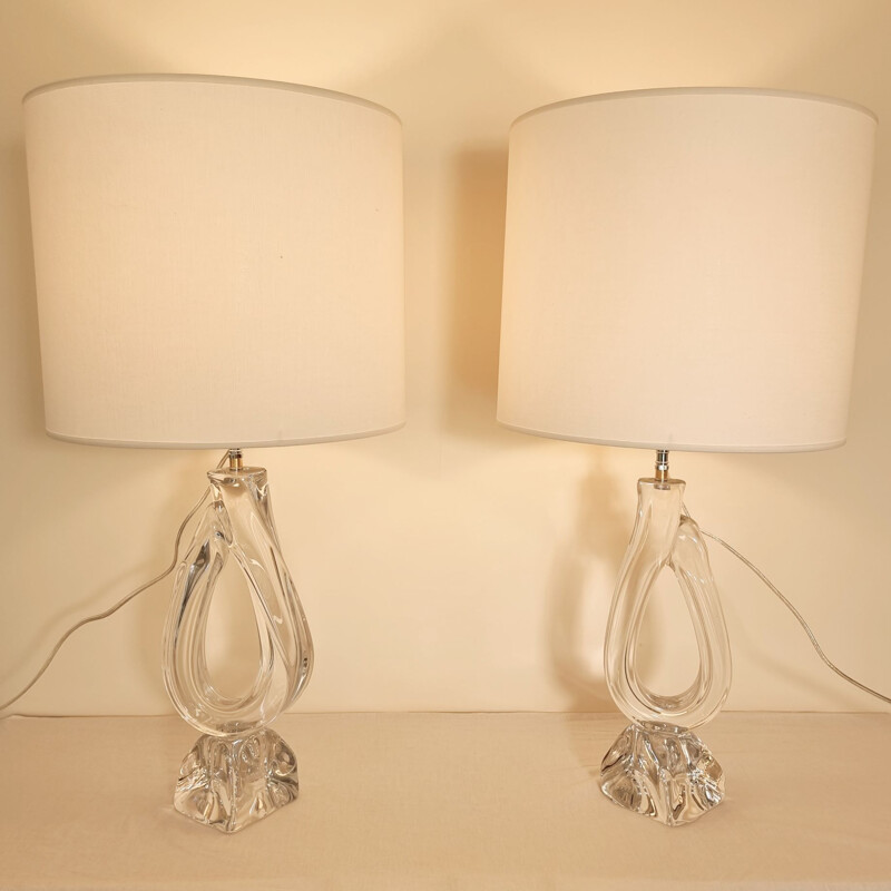 Pair of vintage Daum crystal lamps, 1960