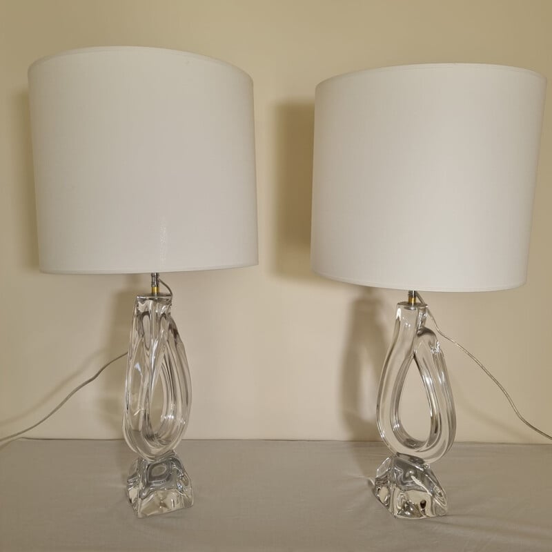 Pair of vintage Daum crystal lamps, 1960
