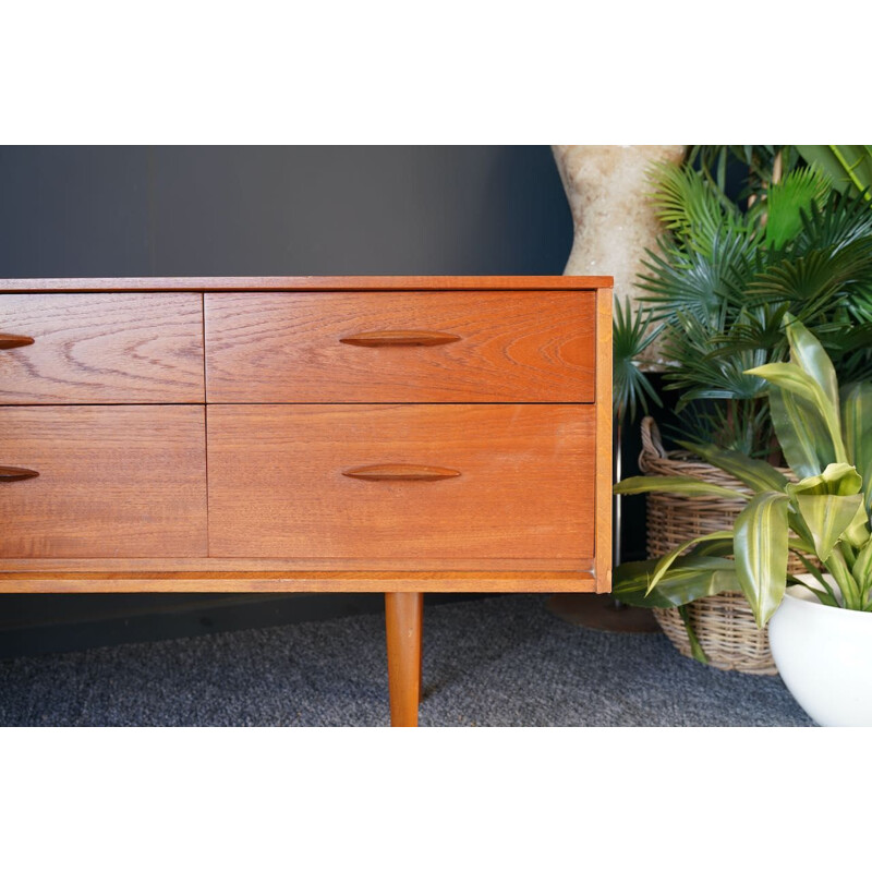 Mid century teak sideboard with six short drawers