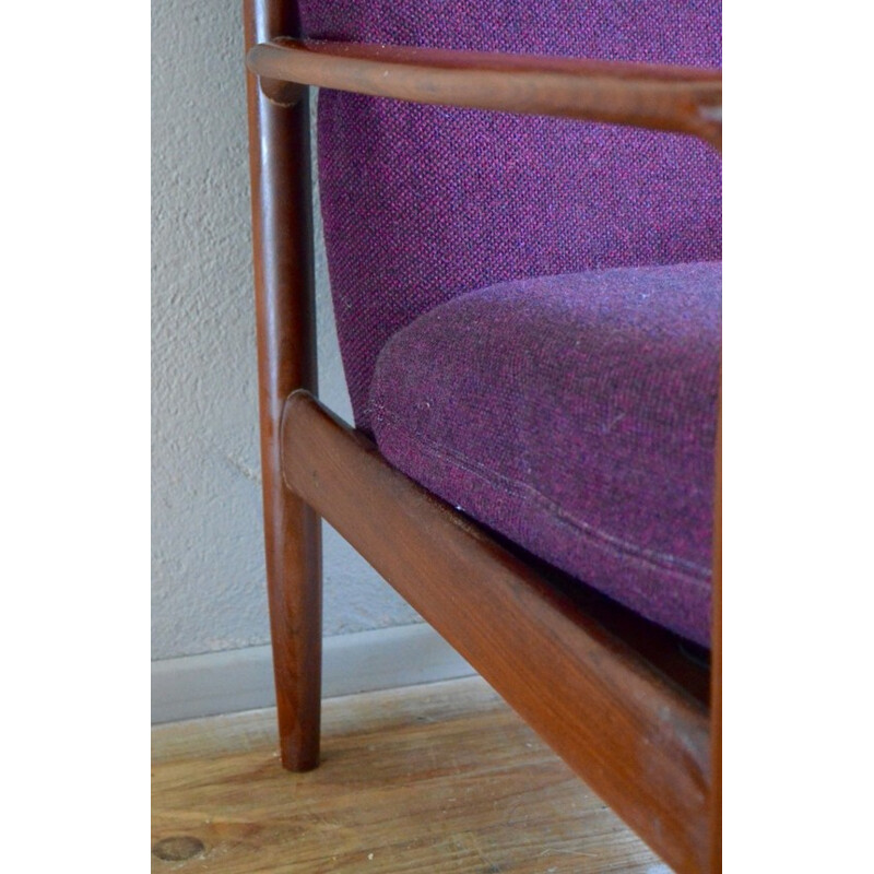 Pair of vintage armchairs in solid teak and fabric, Grete JALK - 1960s