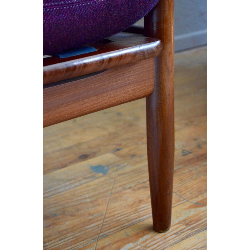 Pair of vintage armchairs in solid teak and fabric, Grete JALK - 1960s