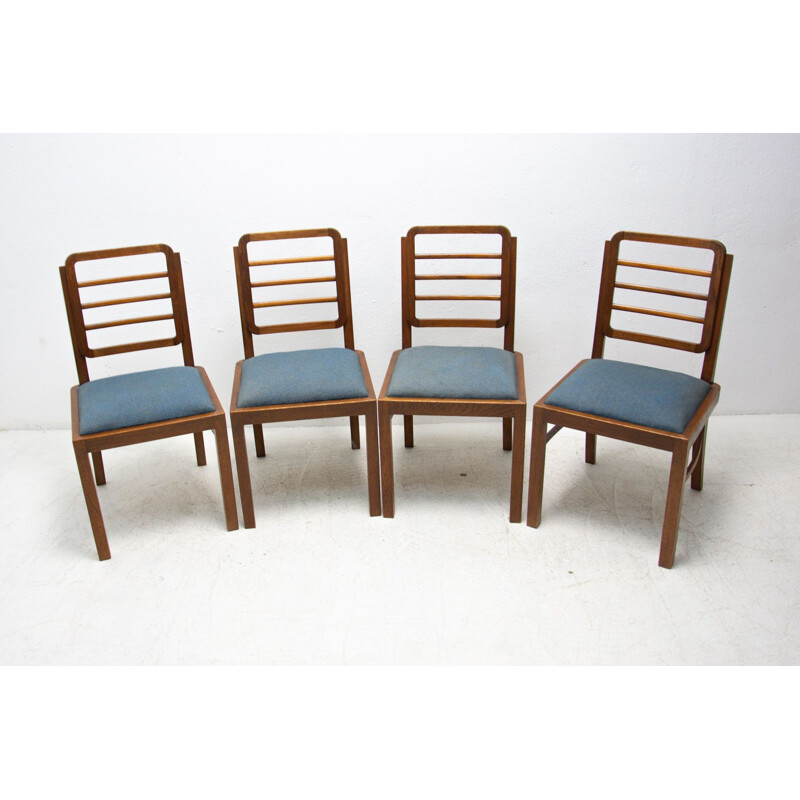 Set of Art deco vintage walnut dining chairs, Czechoslovakia 1930s