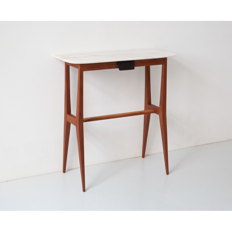 Italian vintage console table in mahogany wood with marble top, 1950s