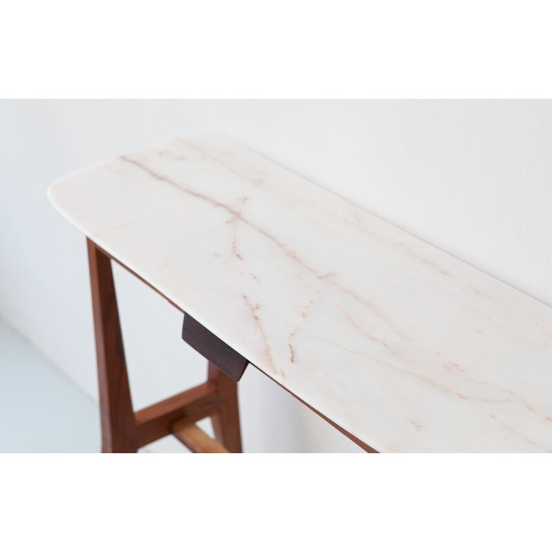 Italian vintage console table in mahogany wood with marble top, 1950s