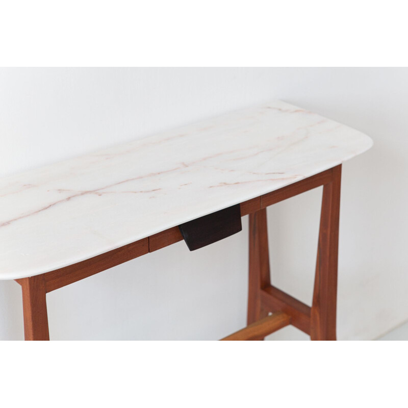 Italian vintage console table in mahogany wood with marble top, 1950s
