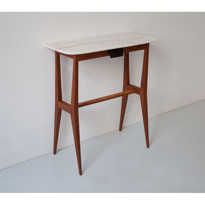 Italian vintage console table in mahogany wood with marble top, 1950s