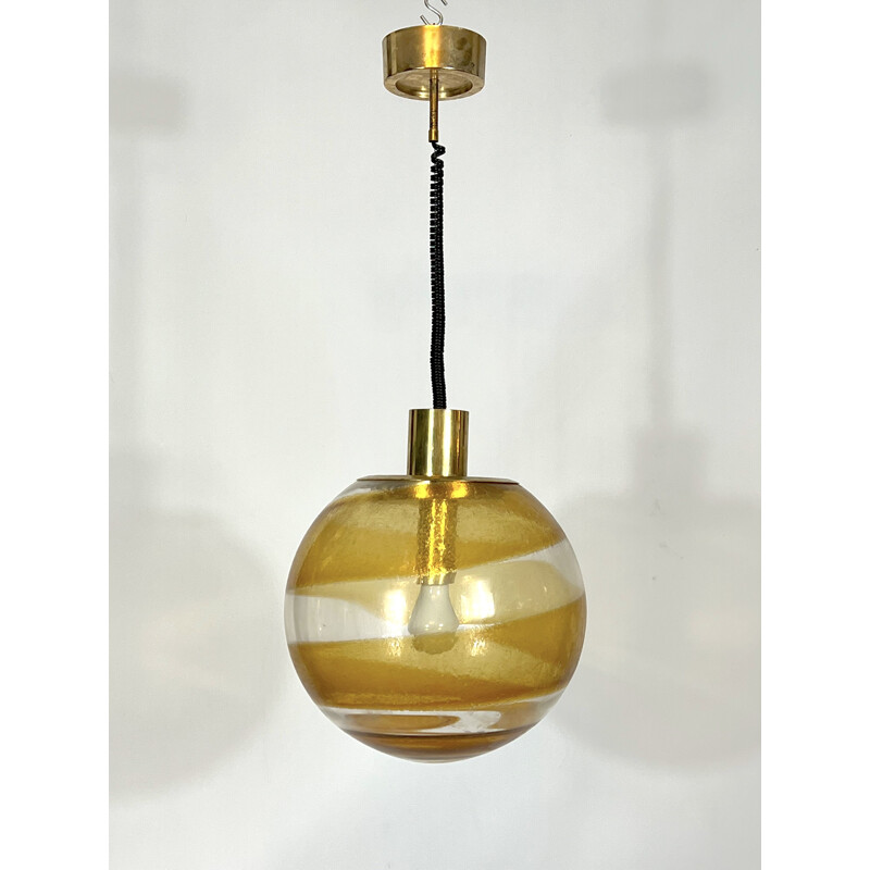 Suspensión esfera vintage de cristal de murano y latón, Italia 1960