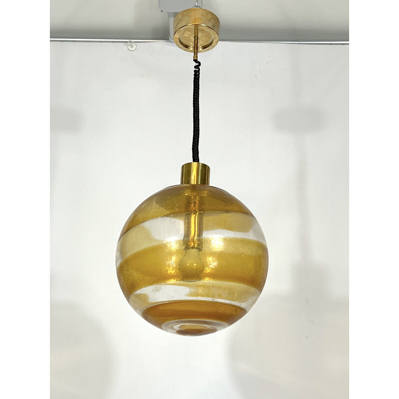 Vintage murano glass and brass sphere suspension, Italy 1960
