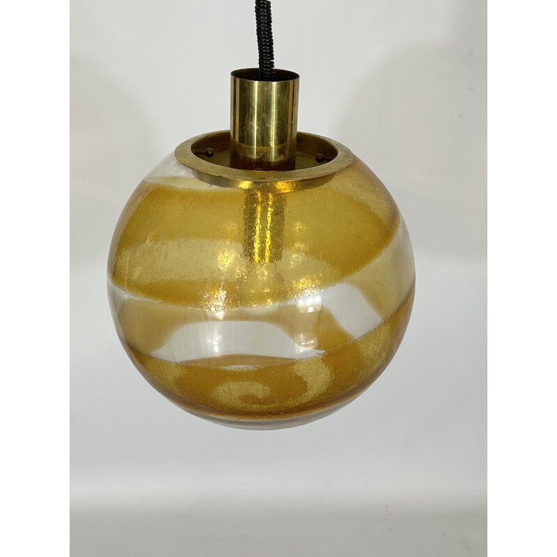 Vintage murano glass and brass sphere suspension, Italy 1960